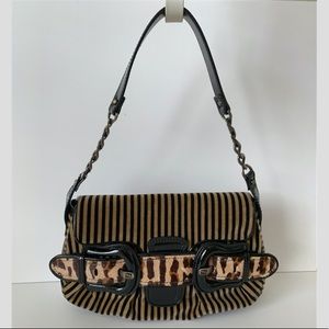 Fendi Striped/Leopard Shoulder Bag w/ Front Buckle